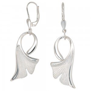Boutons Gingko Ginko 925 Sterling Silber mattiert Ohrringe Ohrhänger