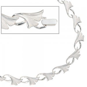 Collier Halskette Ginko Ginkgo 925 Silber mattiert 47cm Kette Silberkette
