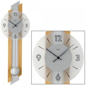 Wanduhr Quarz analog silbern Holz Buche massiv Pendeluhr mit Glas