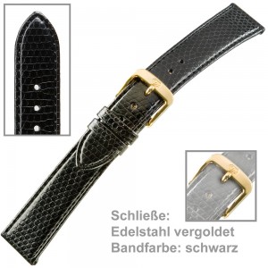 Uhrenarmband Ladies 18mm Eidechsprägung vergoldet schwarz