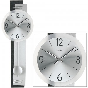 Wanduhr Quarz mit Pendel Pendeluhr mit Schiefer Optik und Aluminium