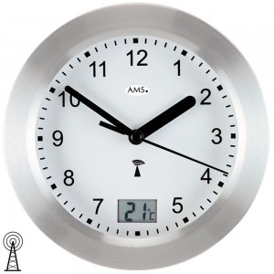 Wanduhr Badezimmeruhr Funk silbern wasserdicht mit Thermometer