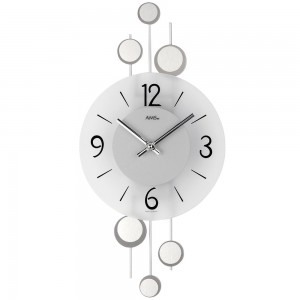 Wanduhr Quarz analog silbern modern mit Glas und Metall