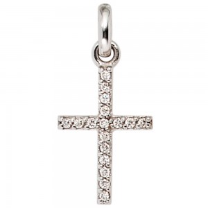 Anhänger Kreuz 585 Weißgold 17 Diamanten Brillanten Kreuzanhänger Goldkreuz