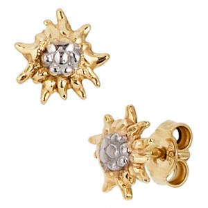 Ohrstecker Edelweiß 333 Gelbgold bicolor Ohrringe Goldohrstecker