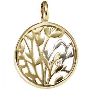 Anhänger rund 585 Gelbgold Weißgold bicolor 1 Diamant Brillant 0,02ct.