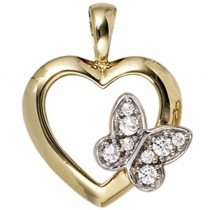 Anhänger Herz Schmetterling 333 Gelbgold 8 Zirkonia Herzanhänger