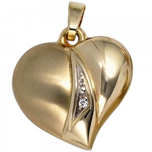Anhänger Herz 333 Gelbgold mattiert 1 Zirkonia Herzanhänger
