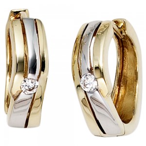 Creolen 333 Gelbgold bicolor 2 Zirkonia Ohrringe Goldohrringe Goldcreolen