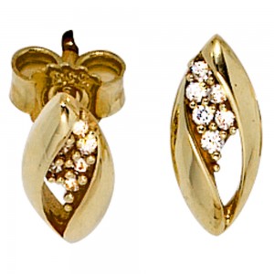 Ohrstecker oval 333 Gelbgold bicolor mit Zirkonia Ohrringe Goldohrstecker