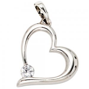Anhänger Herz 333 Gold Weißgold 1 Zirkonia Herzanhänger