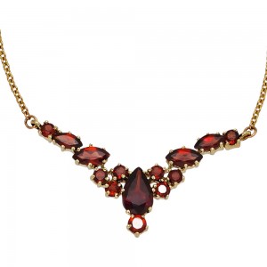 Collier Statement Halskette 333 Gelbgold 14 Granate rot 42cm Kette
