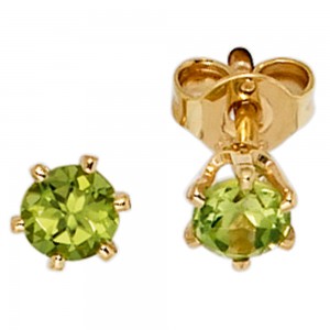 Ohrstecker rund 585 Gelbgold 2 Peridote grün Ohrringe Goldohrstecker