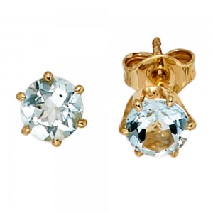 Ohrstecker rund 585 Gelbgold 2 Aquamarine hellblau blau Ohrringe