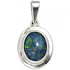 Anhänger oval 585 Weißgold 1 Opaltriplette Goldanhänger