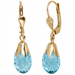 Boutons Tropfen 333 Gelbgold 2 Blautopase hellblau blau Ohrringe Ohrhänger