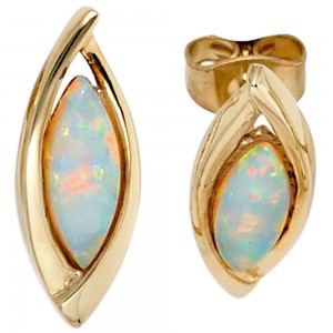 Ohrstecker oval 375 Gelbgold 2 Opale Ohrringe
