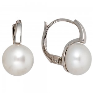 Boutons 585 Weißgold 2 Süßwasser Perlen Ohrringe Ohrhänger Perlenohrringe
