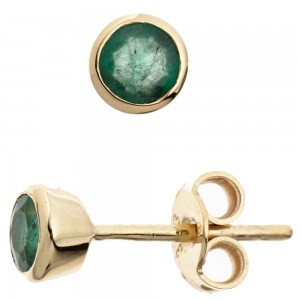Ohrstecker rund 333 Gelbgold 2 Smaragde grün Ohrringe Goldohrstecker