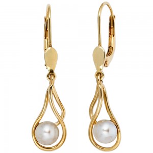 Boutons 585 Gelbgold 2 Süßwasser Perlen Ohrringe Ohrhänger Perlenohrringe