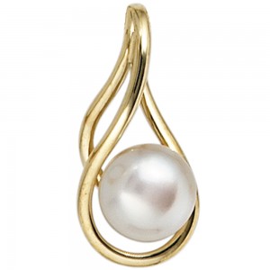 Anhänger 585 Gelbgold 1 Süßwasser Perle Perlenanhänger 1.2g