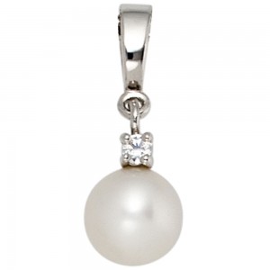 Anhänger 585 Weißgold 1 Süßwasser Perle 1 Diamant Perlenanhänger