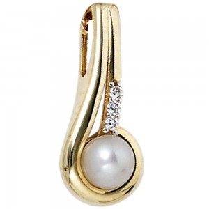 Anhänger 333 Gelbgold 1 Süßwasser Perle 3 Zirkonia Perlenanhänger