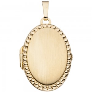Medaillon oval für 2 Fotos 333 Gelbgold mattiert Anhänger zum Öffnen