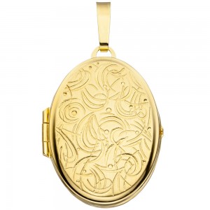Medaillon oval für 2 Fotos 333 Gelbgold matt Anhänger zum Öffnen