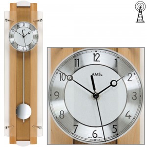 Funkwanduhr mit Pendel Holz Buche massiv Pendeluhr Glas