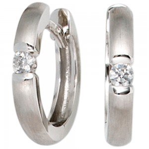 Creolen 585 Weißgold matt 2 Diamanten Brillanten Ohrringe Weißgoldcreolen