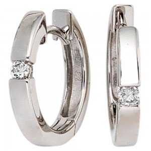 Creolen rund 585 Weißgold 2 Diamanten Brillanten 0,10ct. Ohrringe