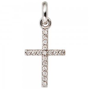 Anhänger Kreuz 585 Weißgold 17 Diamanten Brillanten Kreuzanhänger Goldkreuz