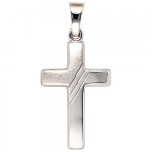 Anhänger Kreuz 333 Gold Weißgold mattiert Kreuzanhänger Goldkreuz