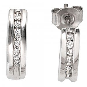 Halbcreolen 585 Weißgold 14 Diamanten Brillanten 0,15ct. Ohrringe Creolen