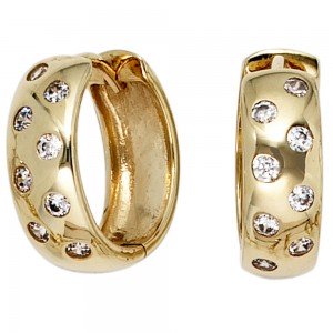 Creolen rund 333 Gelbgold 16 Zirkonia Ohrringe Goldohrringe Goldcreolen