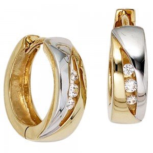 Creolen rund 333 Gelbgold bicolor 6 Zirkonia Ohrringe Goldcreolen