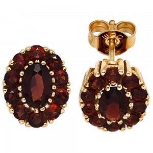 Ohrstecker oval 375 Gelbgold 22 Granate rot Ohrringe