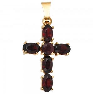 Anhänger Kreuz 375 Gelbgold 6 Granate rot Kreuzanhänger Goldkreuz