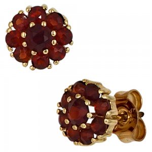 Ohrstecker Blume 375 Gelbgold 18 Granate rot Ohrringe