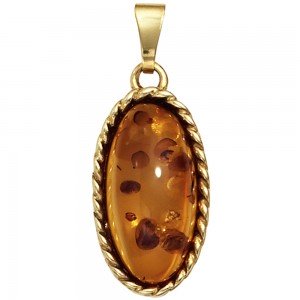 Anhänger oval 375 Gelbgold 1 Bernstein