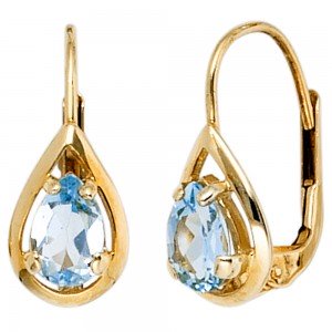 Boutons Tropfen 333 Gelbgold 2 Blautopase hellblau blau Ohrringe Ohrhänger