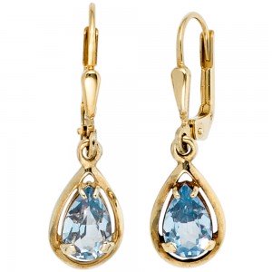 Boutons Tropfen 333 Gelbgold 2 Spinelle hellblau blau Ohrringe Ohrhänger