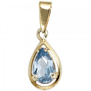 Anhänger Tropfen 333 Gelbgold 1 Spinell blau Goldanhänger