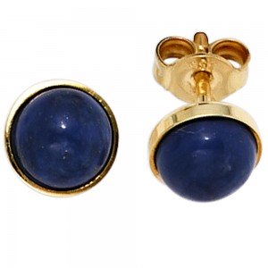 Ohrstecker rund 333 Gelbgold 2 Lapislazuli blau Ohrringe Goldohrstecker