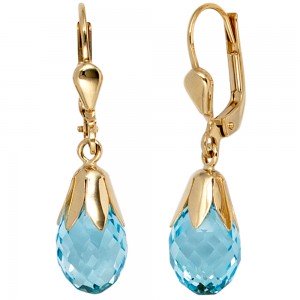 Boutons Tropfen 333 Gelbgold 2 Blautopase hellblau blau Ohrringe Ohrhänger