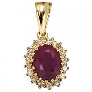 Anhänger 585 Gelbgold 16 Diamanten 0,16ct. 1 Rubin rot Goldanhänger