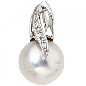 Anhänger 585 Weißgold 1 Süßwasser Perle 3 Diamanten Perlenanhänger