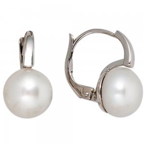 Boutons 585 Weißgold 2 Süßwasser Perlen Ohrringe Ohrhänger Perlenohrringe