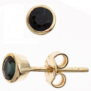 Ohrstecker rund 333 Gelbgold 2 Safire blau Ohrringe Goldohrstecker